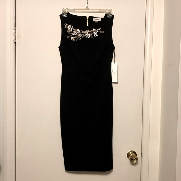 Calvin Klein Rhinestone-Embellished Zippered back Sheath Black Size 2 NWT #D21 - Picture 4 of 13